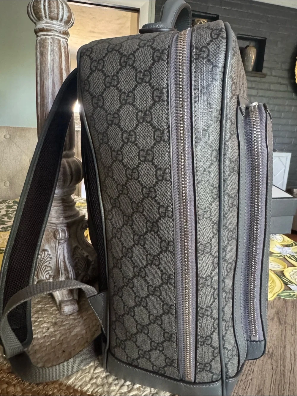 Gucci Unisex Gray GG Supreme Canvas Backpack Silver Double G Hardware